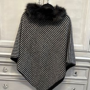 Light Grey and Black Striped Poncho